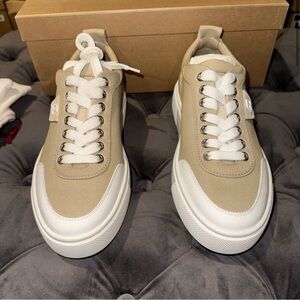 Christian Louboutin Tan and White Lace-Up Sneakers